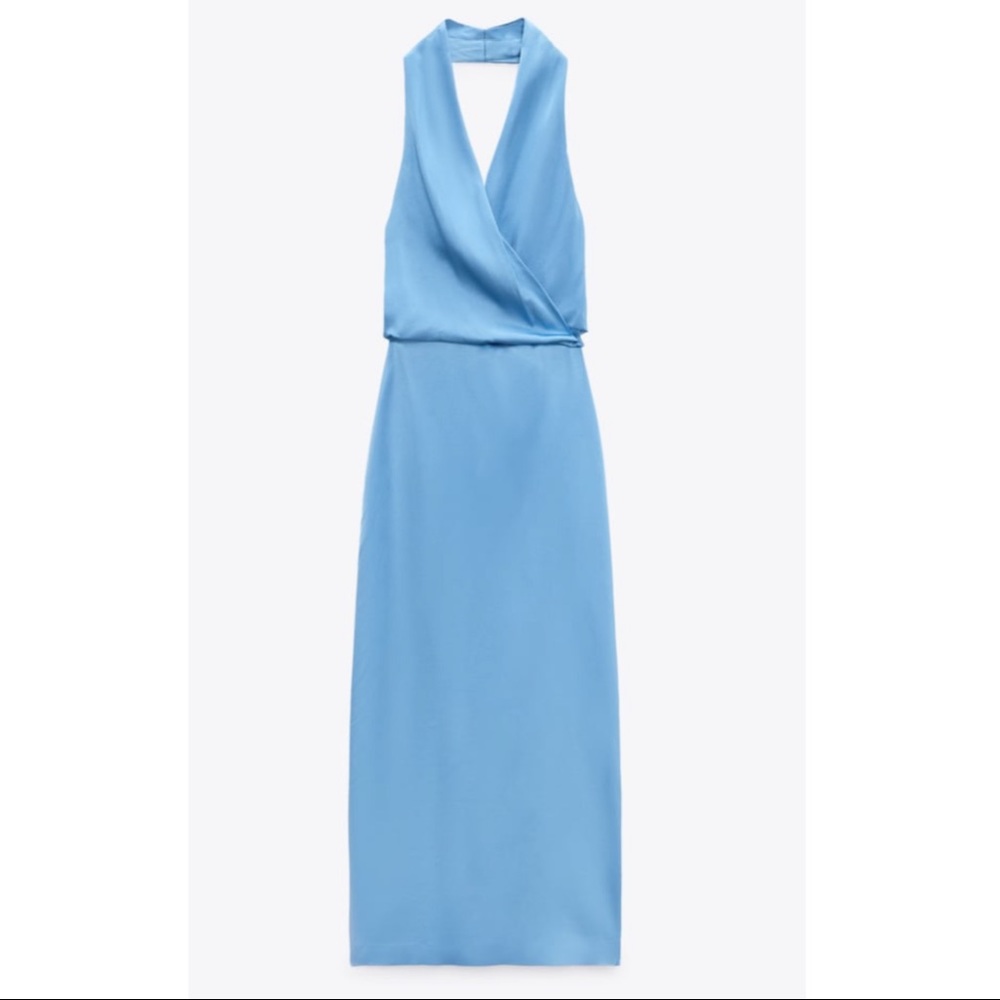 ZARA satin effect dress midi blue